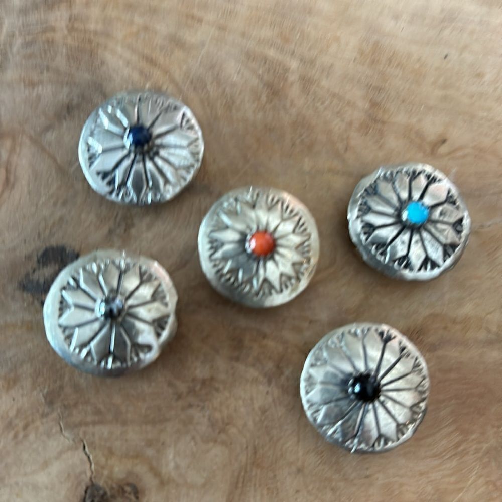 Vintage Set of 5 Native American Sterling Silver Button Covers